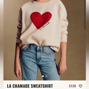 Sezane Cream and Red Heart Sweater